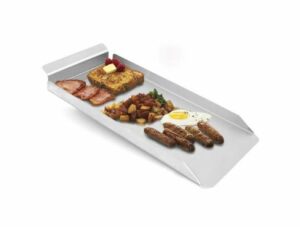 Broil King Narrow Stainless Steel Griddle with food on