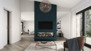 Escea DS1650 Gas Fireplace installed in living area