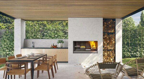 Escea Outdoor Fireplace Kitchen installed indoors