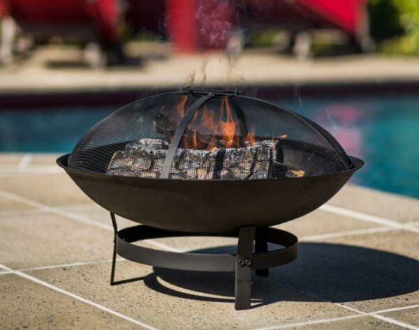 Round Fire Pit outdoors with flame