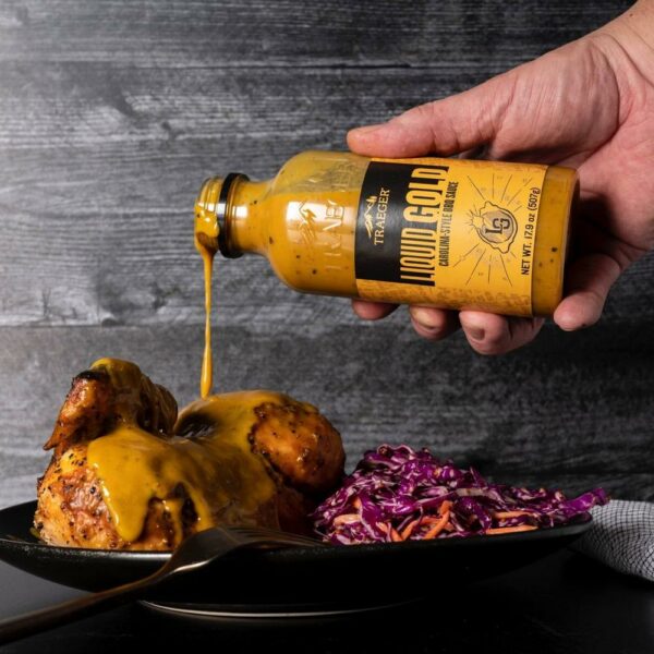 Traeger Liquid Liquid Gold Sauce with chicken